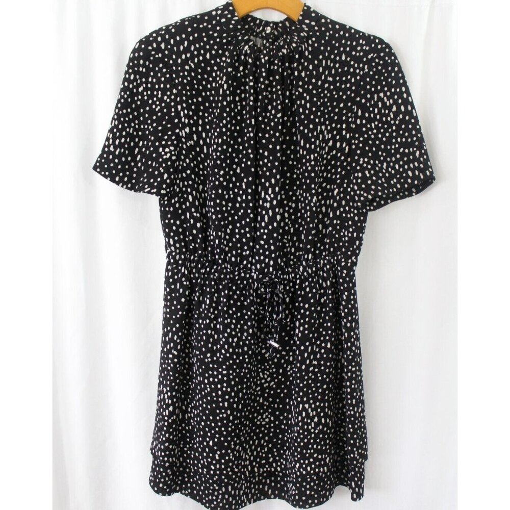 ALC Womens Black White Polka Dots Short Sleeve Silk Tie Waist Dress 4